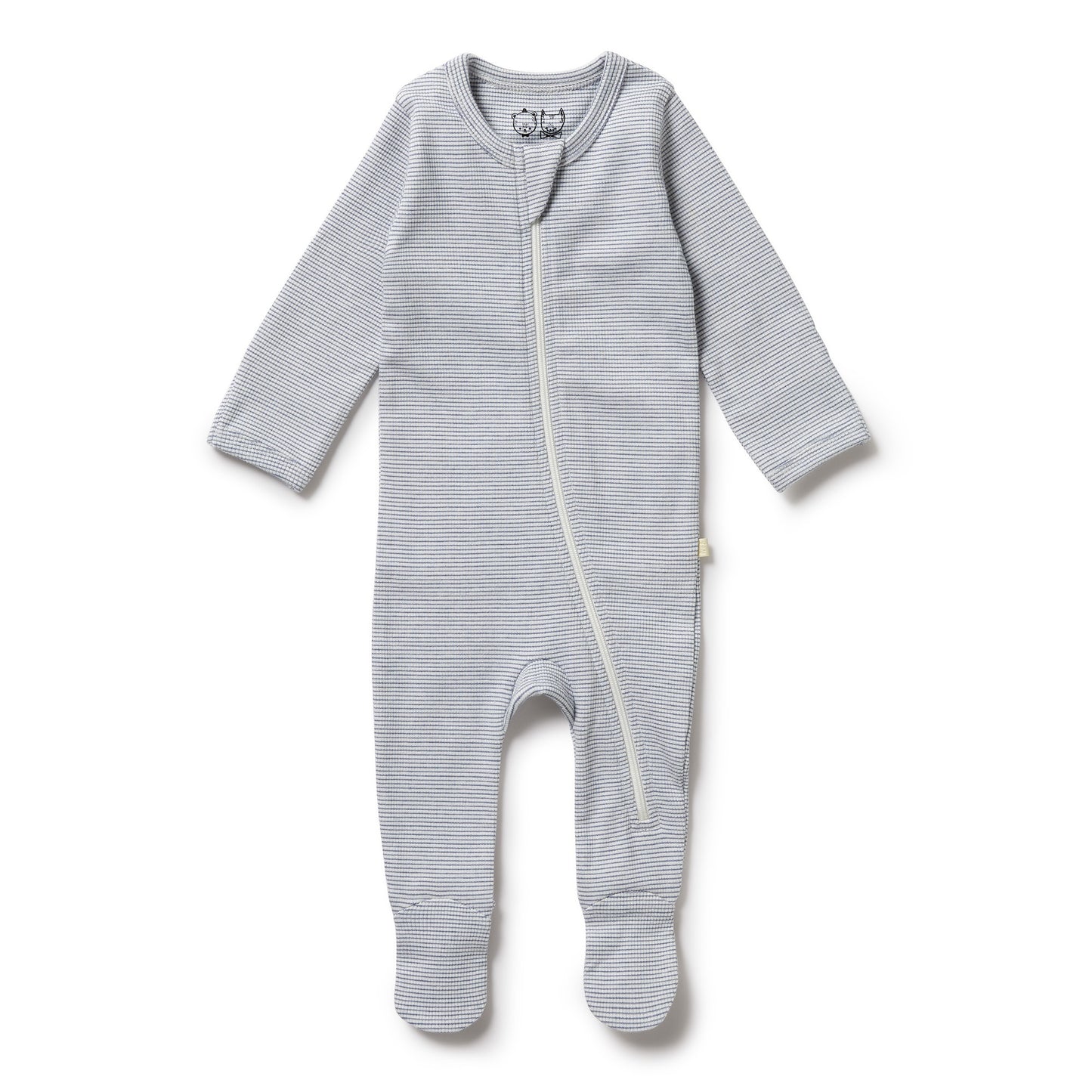 Organic Stripe Rib Zipsuit with Feet - Raindrop