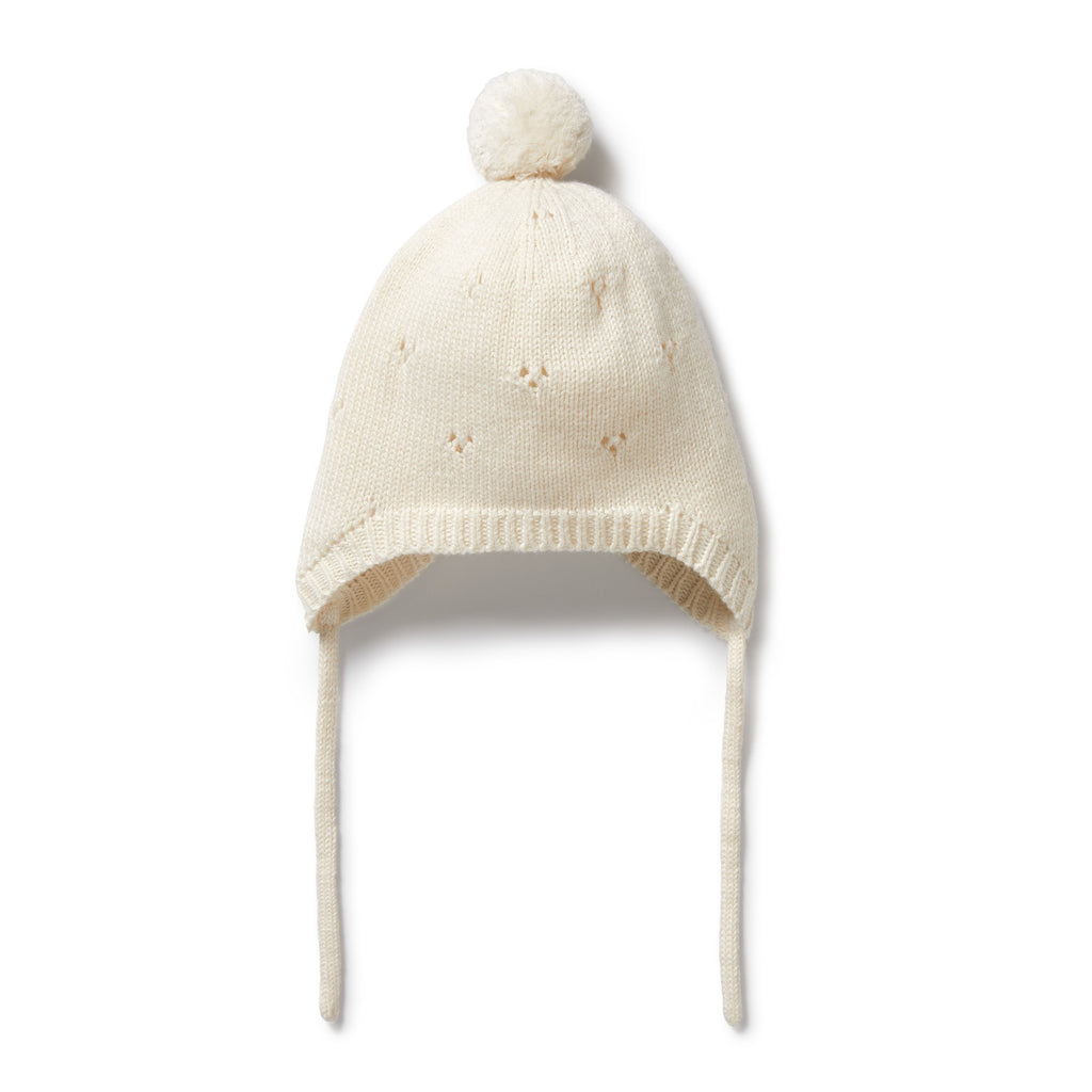 Ecru Knitted Bauble Bonnet - The Toy Station