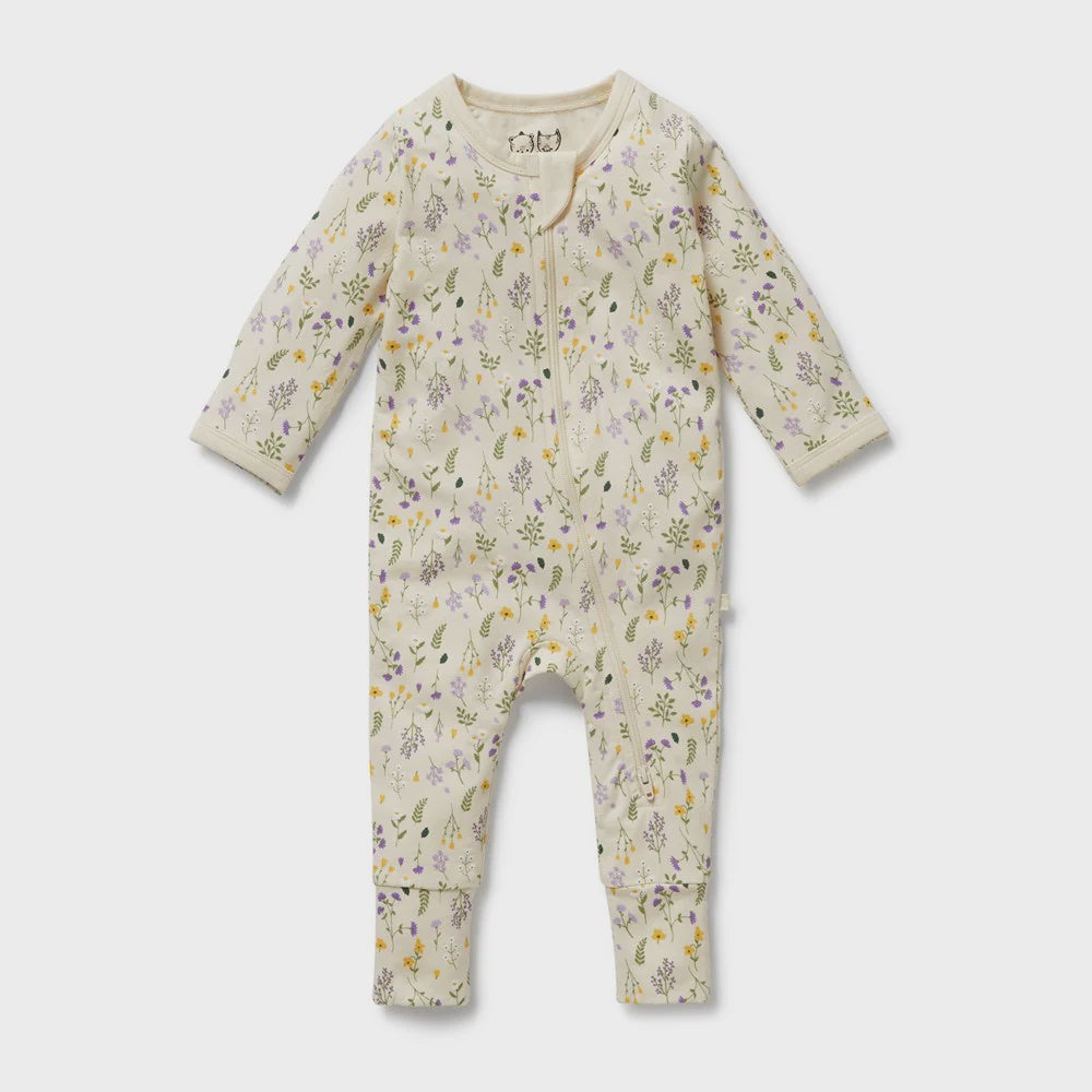 Bella Floral Organic Zipsuit with Feet - The Toy Station