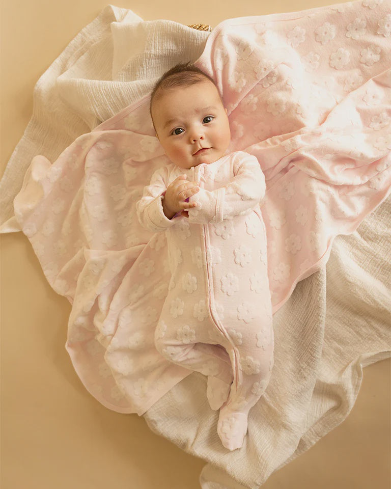 Bébé by Minihaha PINK FLOWER JACQUARD LS ONESIE