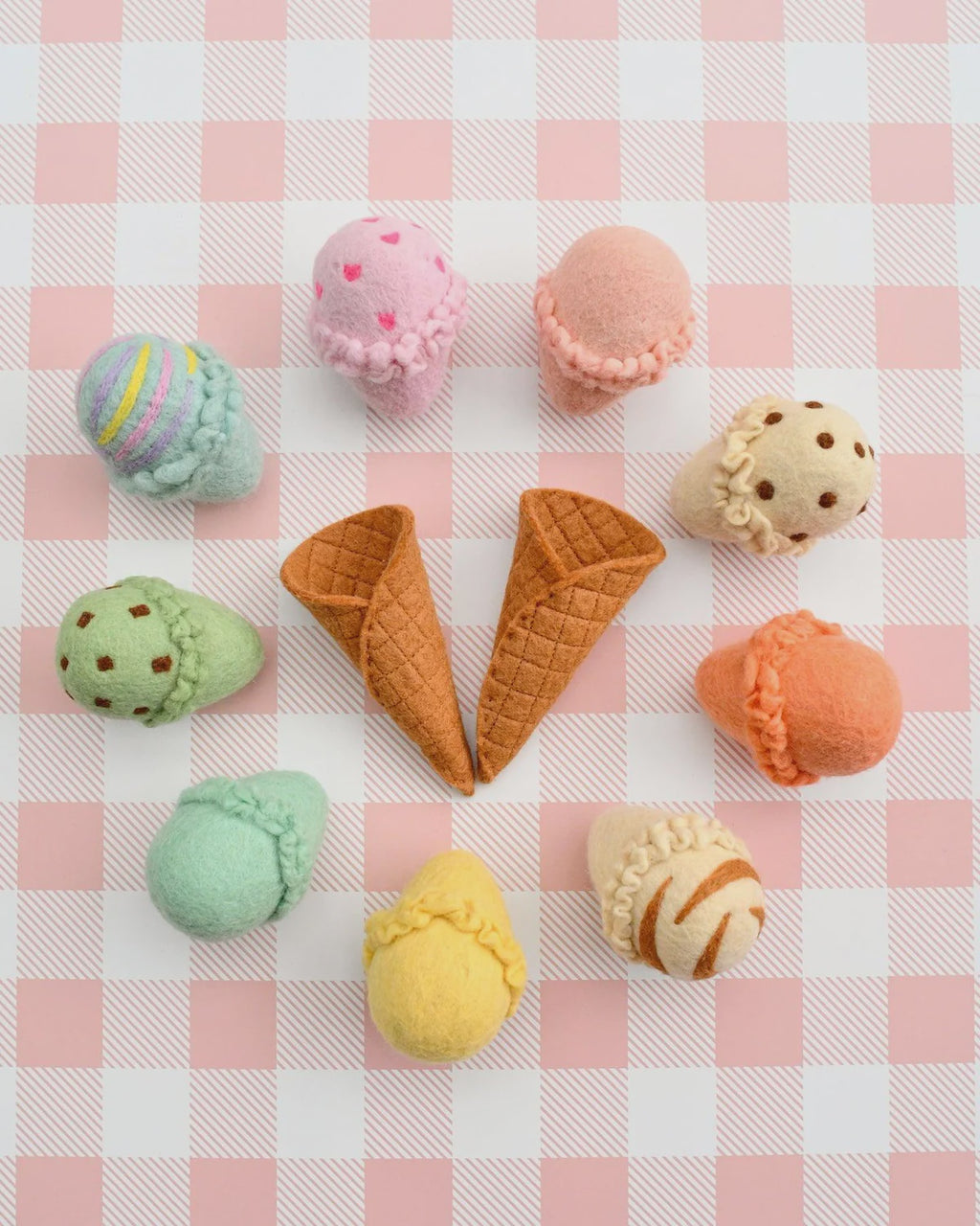 Felt Ice Cream Set - Waffle Cones and 9 Ice Creams Scoops