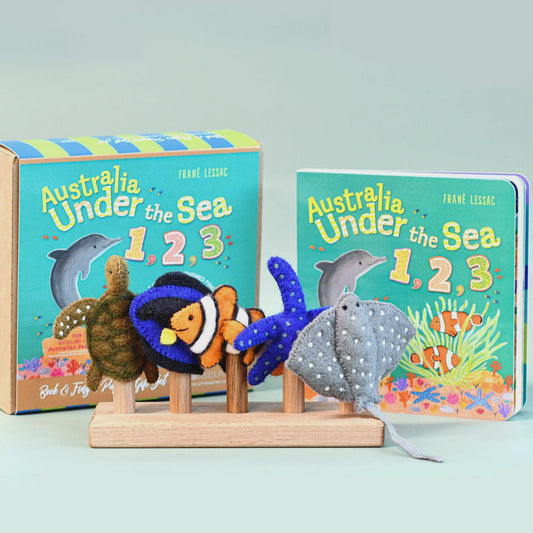 Australia Under the Sea  1,2,3 by Frané Lessac - Book and Finger Puppet Set - The Toy Station