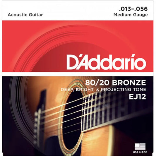 D'Addario EJ12 80/12 Bronze Acoustic Guitar Strings Medium 13-56 Gauge