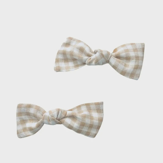 Cuddle Bug & Co Knot Bow Set Nude Gingham