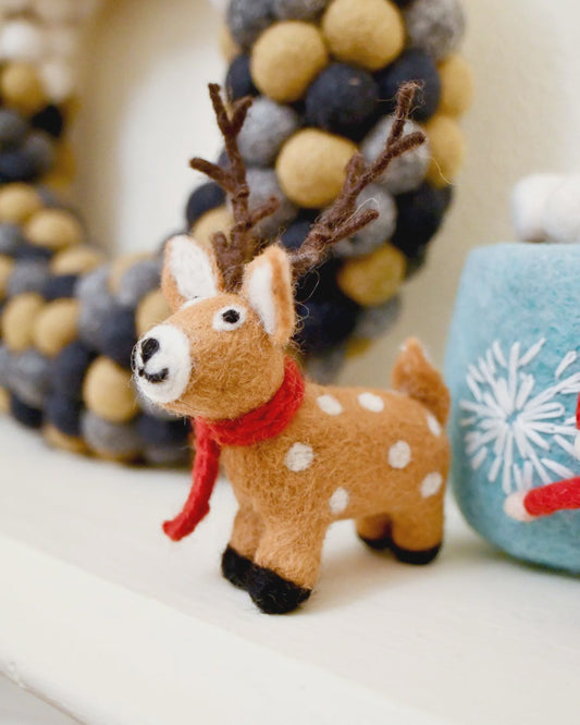 Felt Reindeer with Red Scarf Toy