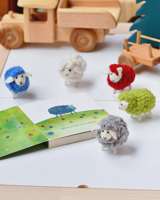 Felt Green Sheep Toys Set (5 Colours) - The Toy Station