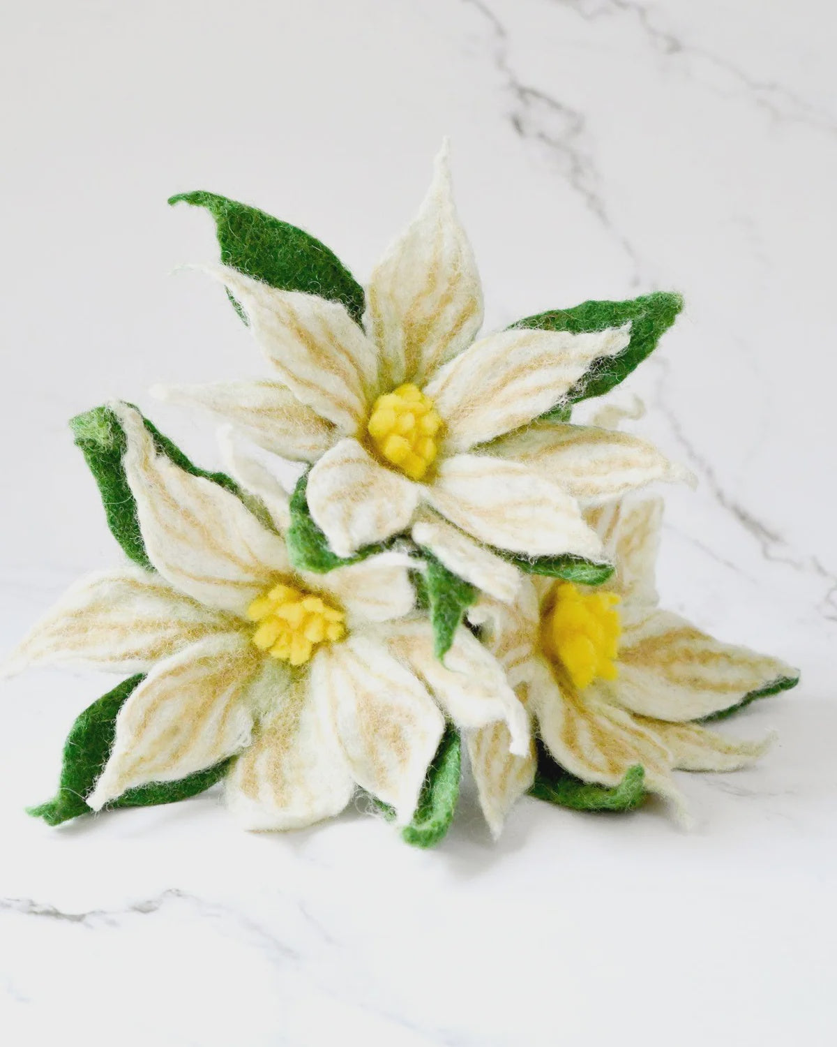 Felt White Poinsettia Flowers (Set of 3 stems)