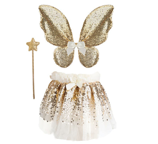 Gracious Gold Sequins Skirt, Wand & Wings Set Size 4-6