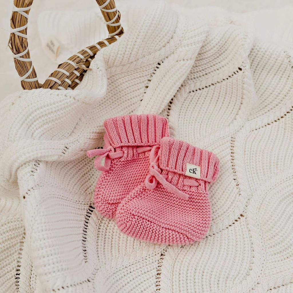 Baby Knit Booties - Rosewater 0-6m