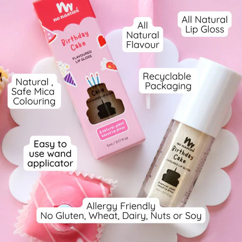 No Nasties Natural Kids Lip Gloss Wands - Birthday Cake