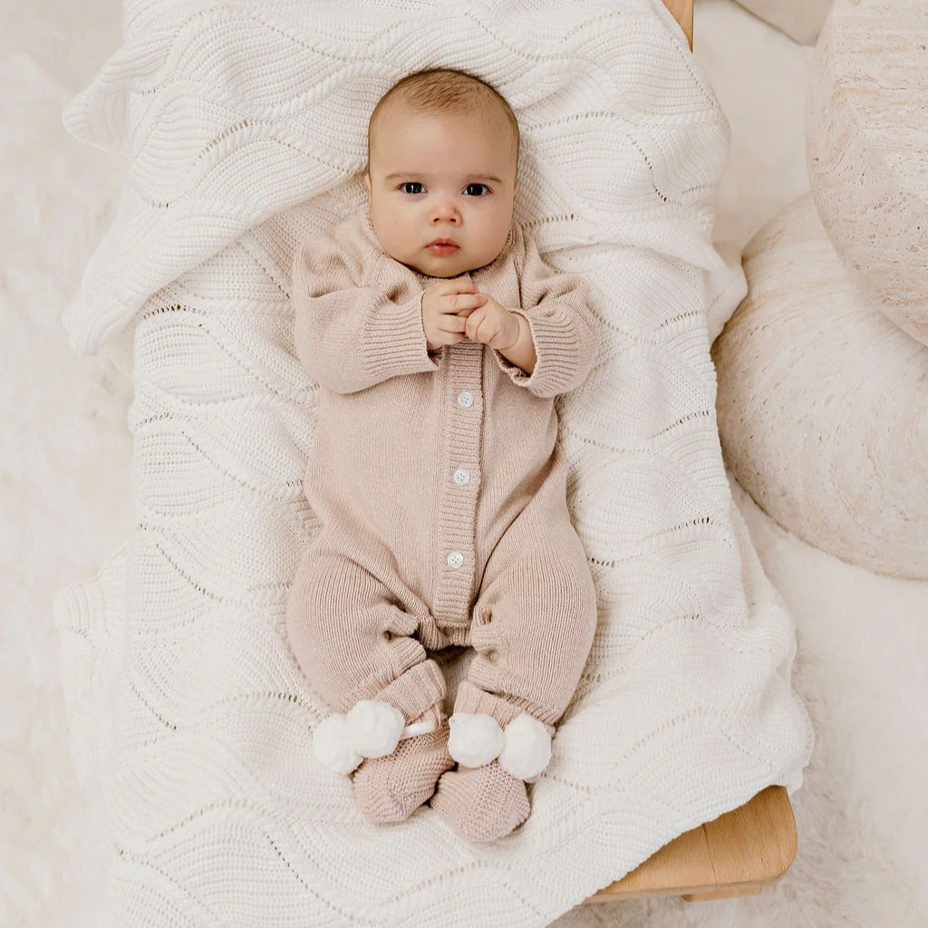 Classic Knit Romper - Latte