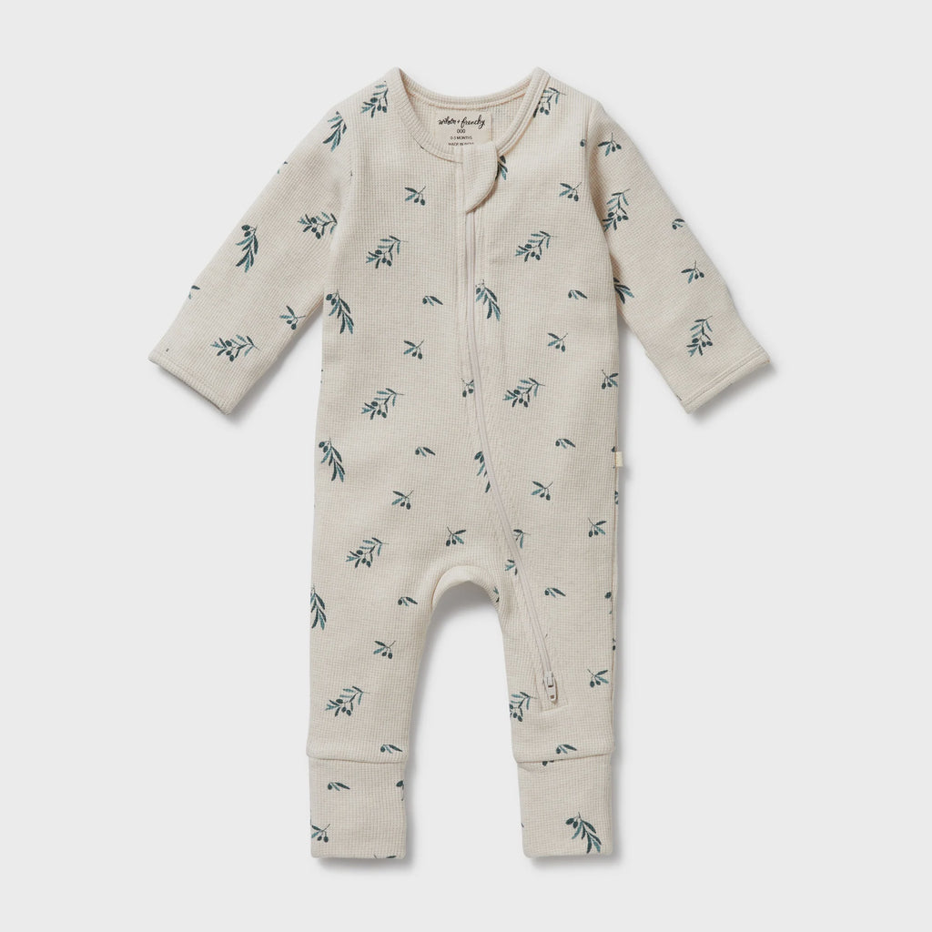Organic Waffle Zipsuit - Little Olive - The Toy Station
